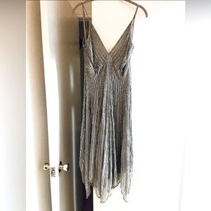 Vintage Stenay silver/gray dress gown silk with beads/sequins size 10